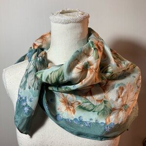 Oscar de La Renta Vintage Silk Scarf Made in Japan Floral Sparkle 29” X 29”